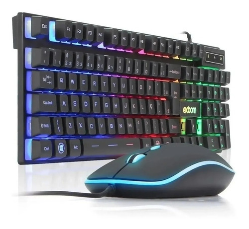 Kit Teclado + Mouse Led Colorido Exbom Usb Preto Bk-g550