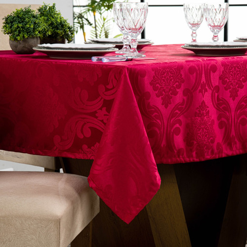 Toalha Mesa Jacquard Luxo Tecido Grosso 4 Lugares Vermelho