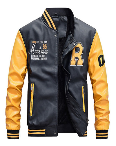 Chaqueta De Béisbol De Cuero De Ajuste Fino Para Hombres