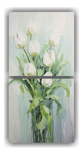 160x80cm Cuadro Decorativo Tulipanes Verdes En Lienzo, Estil