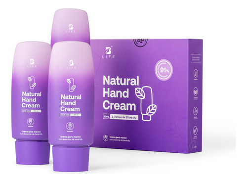 Kit 3 Cremas de 80ml B Life Natural hand cream Vitamina E y Niacinamida con Fragancia lavanda