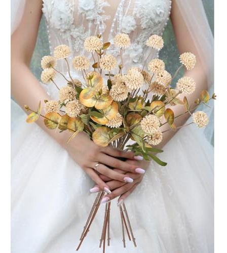 Ramo De 8 Tallos De Flores De Kiku Falsas Con 3 Tallos De Eu