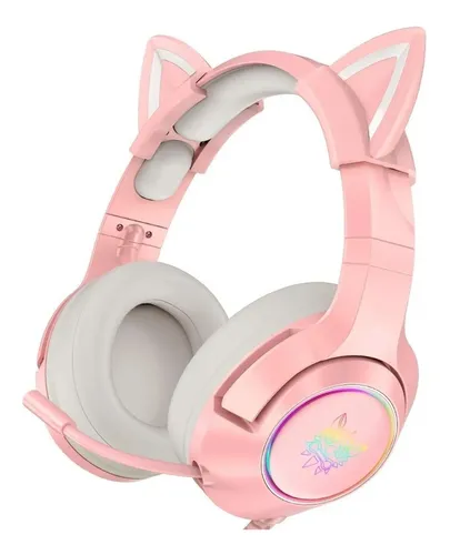 Auriculares Gamer Onikuma K9 Pink Orejas Gato Color Rosa Pc Play con Luz Led