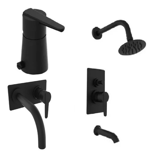 Combo Grifería Hidromet Flat Negra Pared Bidet Ducha Premium