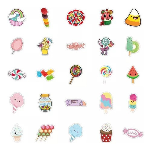 Dulces Típicos Kwaii 50 Stickers Calcomanias Pvc Vs Agua