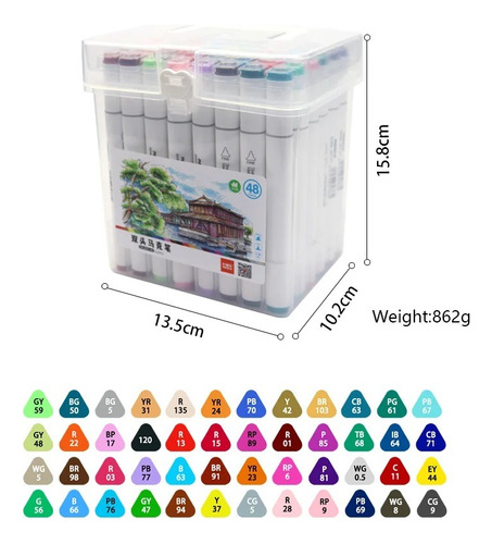 Marcadores Doble Punta Set 48 Plumones P/ Colorear + Maleta