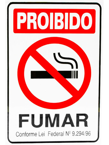 Placa Plástica Proibido Fumar Conforme Lei Federal 9.294/96