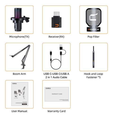 Microfone Sem Fios Usb Comica Uni Pro (a) Suporte Cantilever