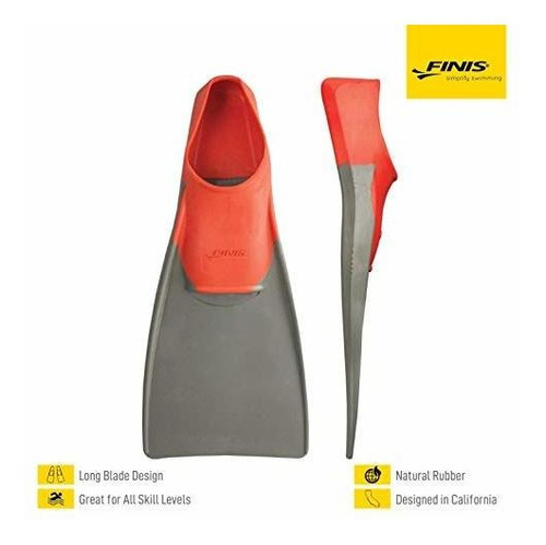 Finis Aletas Flotantes Largas, Rojo /gris, L (us Male 7-9