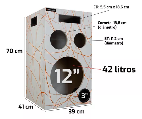 Caixa Bob Residencial 4 vias 1x12'' + 1x8'' + 1 Corneta + 1 Tweeter Vazia