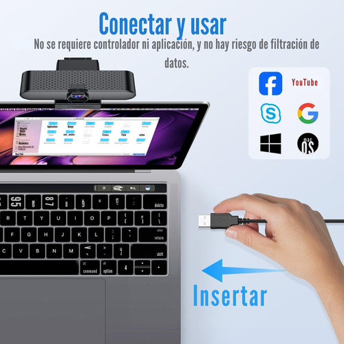 Cámara Web 2k 1440p Usb Con Micrófono Trípode Y Cubre Lente