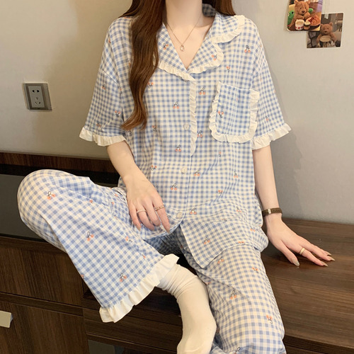 Conjunto De Pijama De Manga Corta De Tres Piezas De Encaje A