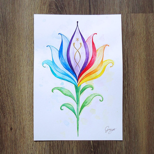Pintura Em Aquarela Flor Lótus Nas Cores Dos Chakras