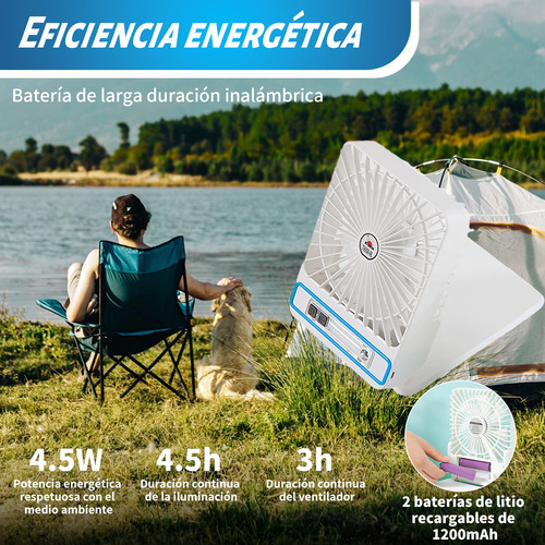 Ventilador De Camping Portátil Recargable Con Luz Led Solar
