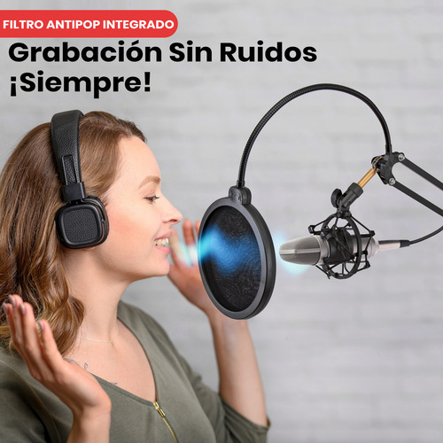 Soporte de Micrófono Pyle de Piso Ajustable con Brazo de Tijera Montaje Antivibración Filtro Anti-pop Adaptador de Rosca de 5/8" Construcción de Metal Duradero