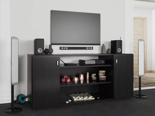 Repisa Cubo Rack Tv 55 Pulgadas Melamina Malibu Negro