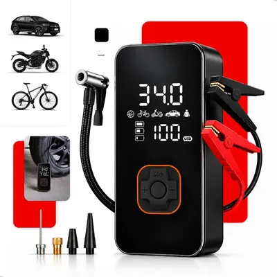 Auxiliar de Partida e Compressor de Ar Portátil Floots com Lanterna LED e Power Bank para Carro, Moto e Bicicleta