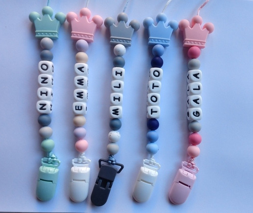 Portachupete Personalizado Nombre Bebé Silicona Corona 6 Let
