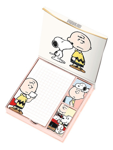 Caja Magnetica Lujo Notas Y Block Snoopy Pastel + Lapiz Gel