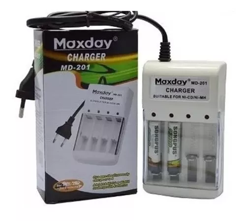 CARGADOR PILAS AAA Y AA + 04 PILAS RECARGABLES MAXDAY