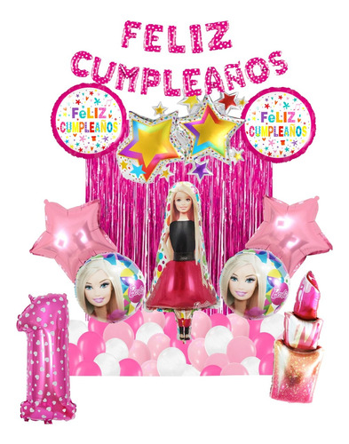 Kit Decoración Globos Barbie Fiesta Cumpleaños  Estrellas 