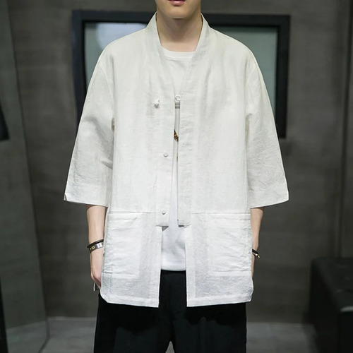 Camisa Tang Suit De Lino Con Media Manga Para Hombre, Estilo