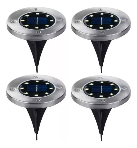 Set X 4u Estaca Led Solar Jardin Exterior Color Plateado Plateado