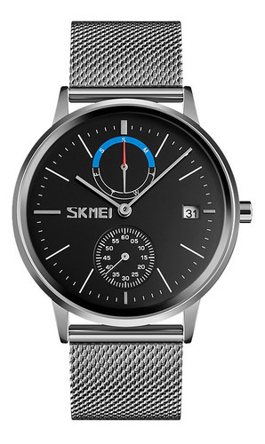 Reloj Hombre Skmei 9182 Acero Minimalista Elegante Clasico Color De La Malla Plateado Color Del Fondo Negro