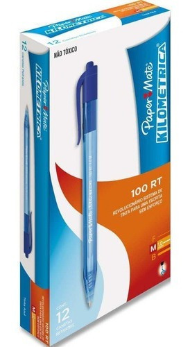 Bolígrafo Kilometric Paper Mate 100 RT Blue, color azul, línea media, 12 unidades