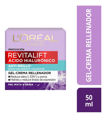 Gel Crema Anti-brillo Loreal Revitalift Ácido Hialurónico X 