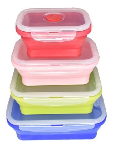 4 Contenedor Comida Plegables Silicon Con Valvula Lunch Box