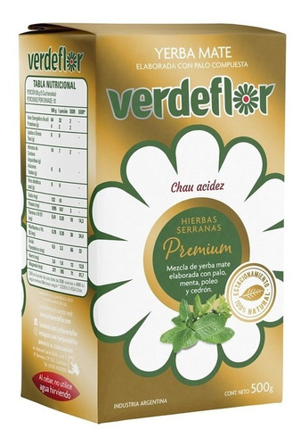 Yerba mate hierbas serranas verdeflor premium paquete por 500g