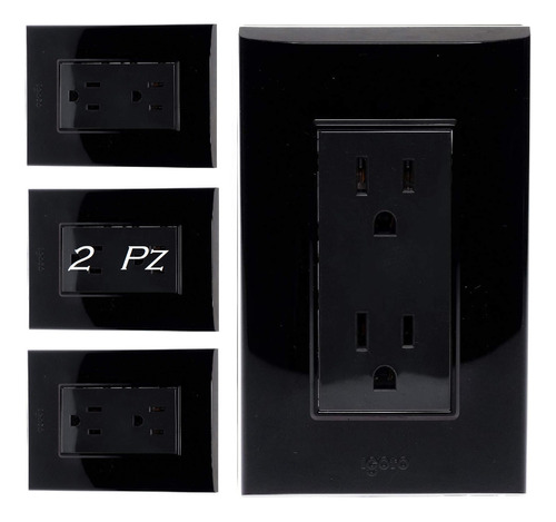 Placa Armada Contacto Doble Duplex Lugano Negro (2pz)