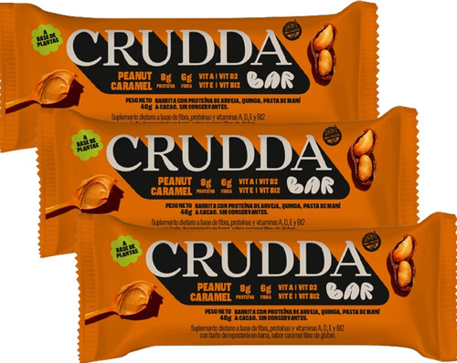 X3 Barrita Crudda Bar Sabor Peanut Caramel Sin Tacc Vegan