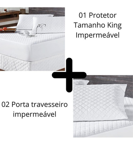 Kit Protetor Colchão King +2 Capas Travesseiro Impermeável