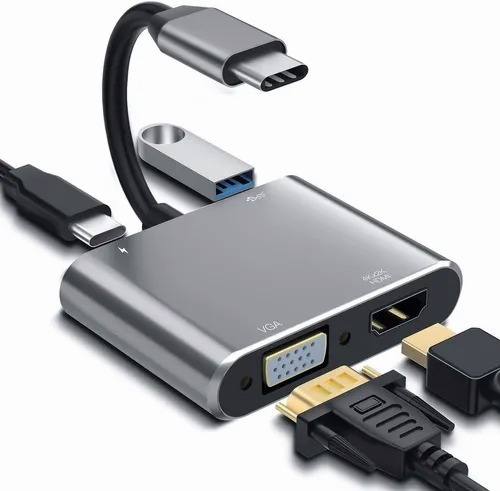 Hub Adaptador Usb-c 4 En 1 Vga+hdmi+usb 3.0+usb-c Pd 4k Hd