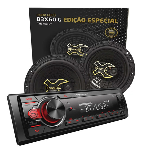 Imagen 2 de 4 de Combo Audio Car Stereo Pioneer+ Parlantes 6 PuLG Bravox Gold