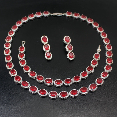 Collar,aretes,brazalete De Rubi Y Plata