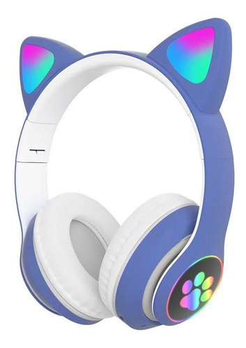 Audífonos Con Orejas De Gato Bluetooth 5.0 Color Azul