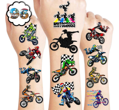 8 Hojas (96 Piezas) Dirt Bike Tatuajes Temporales Bicicleta