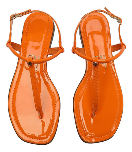 Imagem 4 de 6 de Sandália Feminina Rasteira Flat Broche Logo Laranja Myshoes