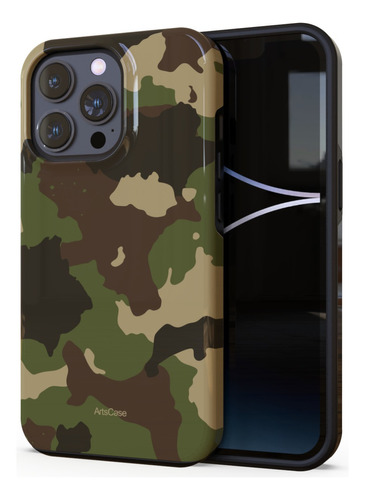 Artscase - Estuche Protector iPhone 15 Pro Max Camuflaje Color Verde Oscuro