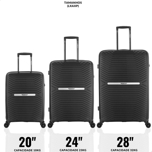 Kit Conjunto 3 Malas Best M70 4 Rodas Pmg Tsa Duravel