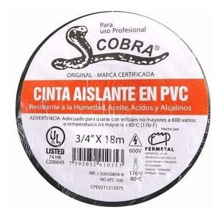 Teipe Cobra Origina Cinta Electrico Pvc 3/4 X 18m 