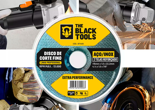 Disco Corte Fino Inox 4.1/2 X 1,0mm Esmerilhadeira 50 Peças The Black Tools