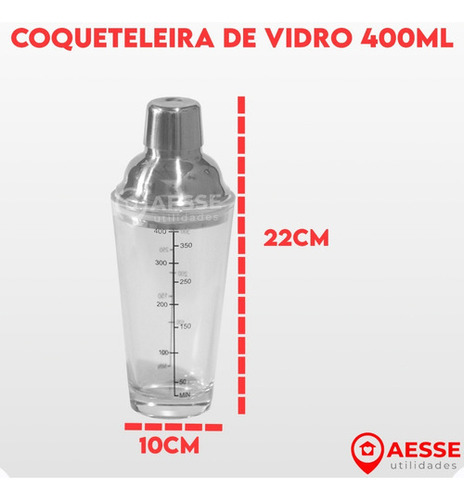 Coqueteleira De Vidro Tampa Inox Drink Bartender Barman Luxo