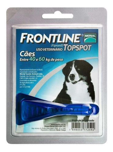 Pipeta antiparasitário para pulga Merial Frontline Top Spot Antipulgas para cão de 40kg a 60kg