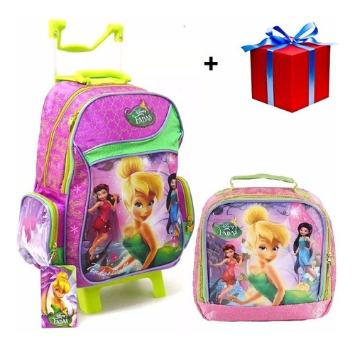 Kit Mochilete Fadas Disney C/ Rodinhas + Lancheira + Brinde