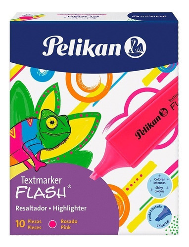 Marcadores Resaltador Pelikan Chato Flash Flúo Rosa X 10