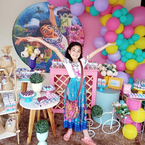 Imagem 2 de 10 de Fantasia Infantil Vestido Encanto Mirabel Com Bolsa E Óculos